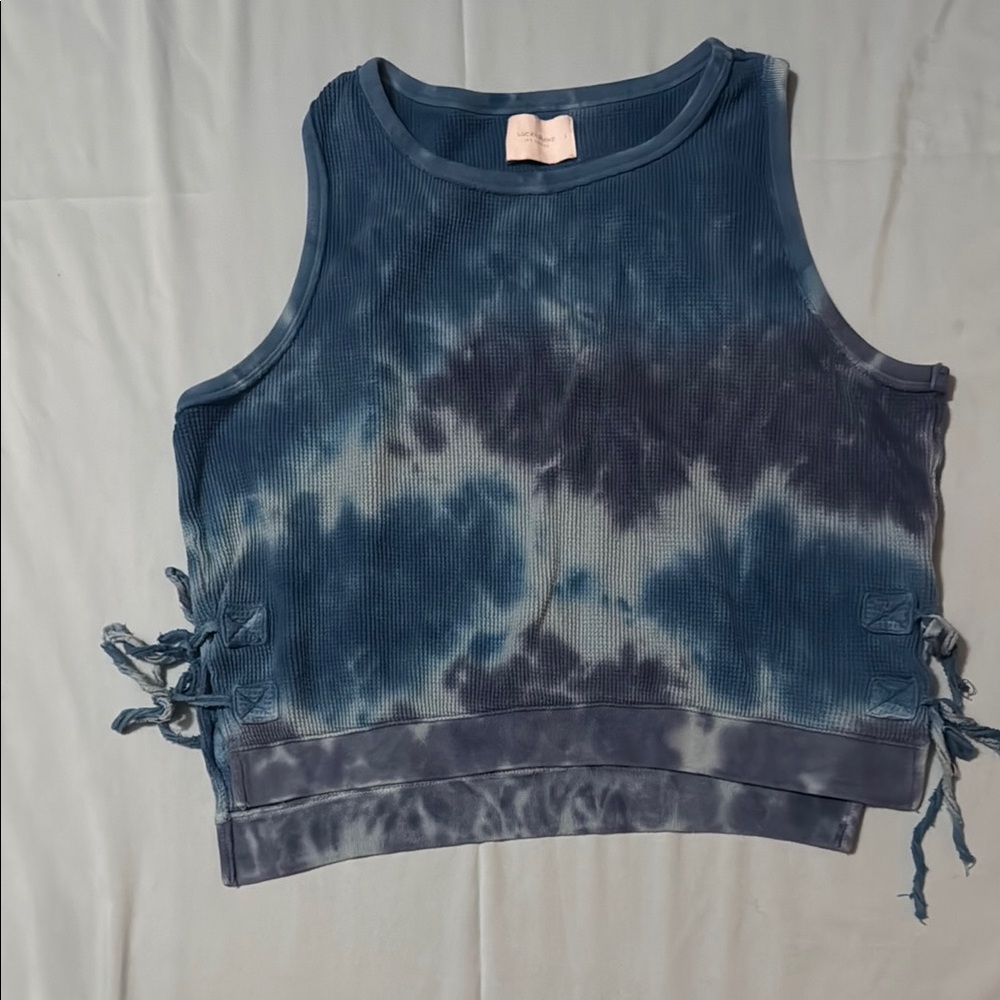 Lucky Brand Blue Crop Tie Front Tank Top